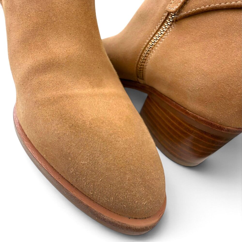 talbots via tassel tie suede ankle boots 9.5m tan almond toe block heel booties - Picture 11 of 12